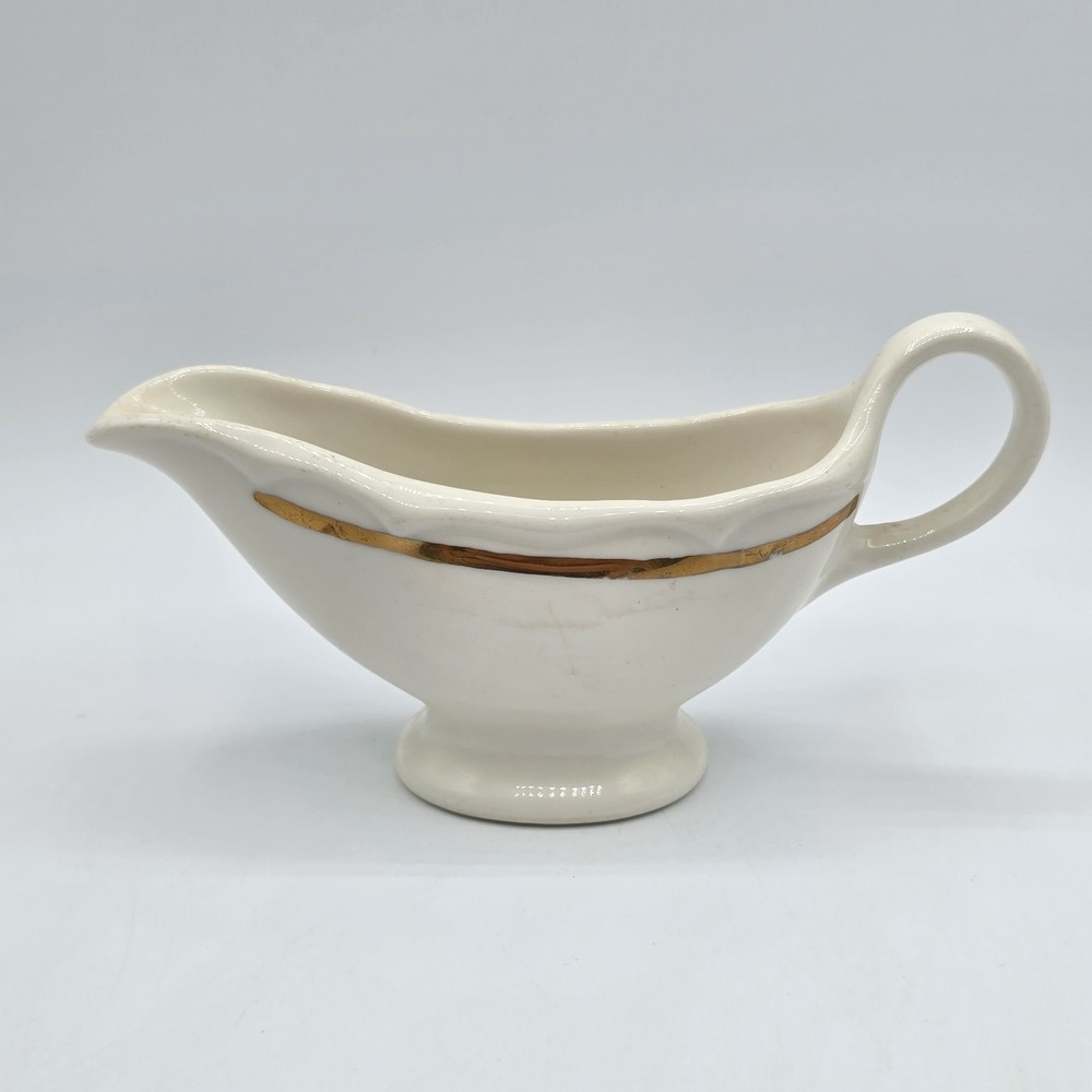 RARE HOMER LAUGHLIN FIESTA WARE WHITE Gold STRIPED‎ GRAVY BOAT USA